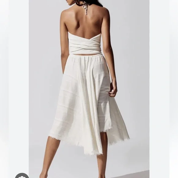 NSF Malia Cotton Dress Cream Colored Backless Halter Dress